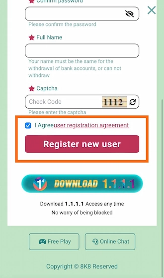 Step 3: Agree to the user agreement and select "Register new user"